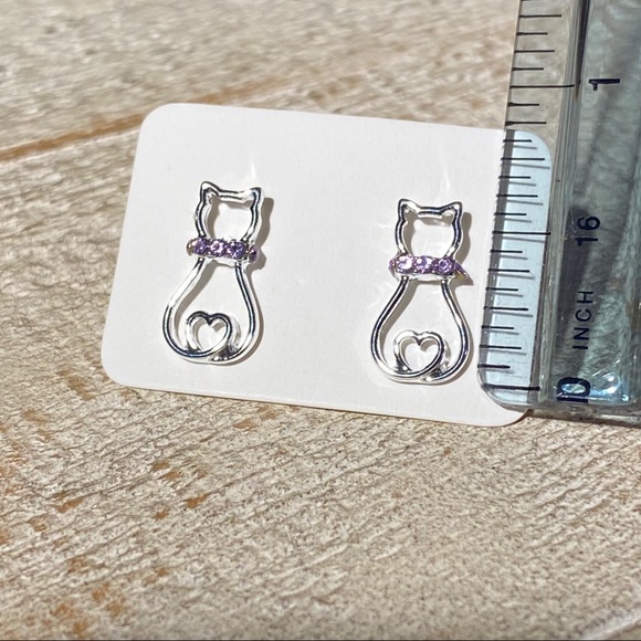 3 for $15 Sitting Cat Purple Rhinestone Earrings - Picture 4 of 4